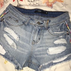 harper ripped jean shorts with colored embroidery